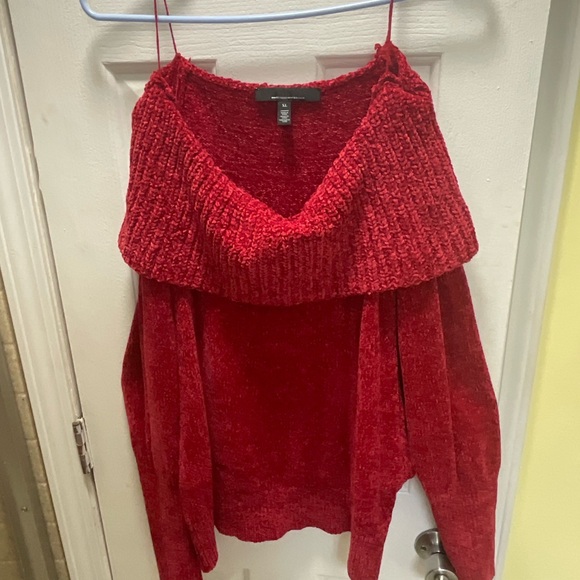 White House Black Market Sweaters - White House Black Market Red Cowl Neck Chenille Sweater Size XL